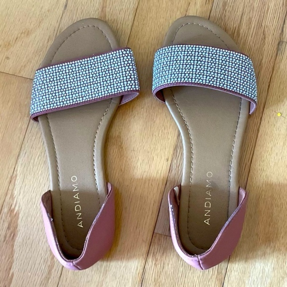 Andiamo Rhinestone Boho Slip On Flat Pink Womens Open Toe Sandals Size 7W